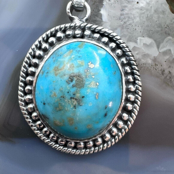 Sterling Silver SW Style Round Tibetan Turquoise Decorated Pendant For Women - Picture 6 of 10